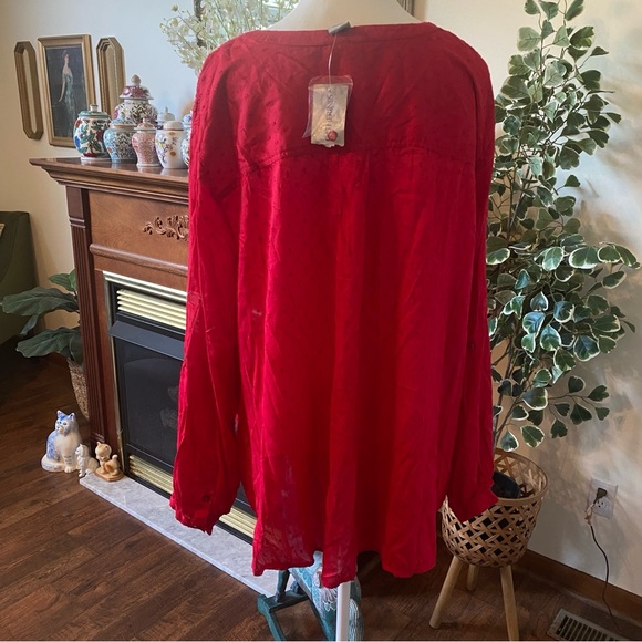 Catherines • Red Embroidered Button-Front Blouse • 4X • NWT - Picture 5 of 8